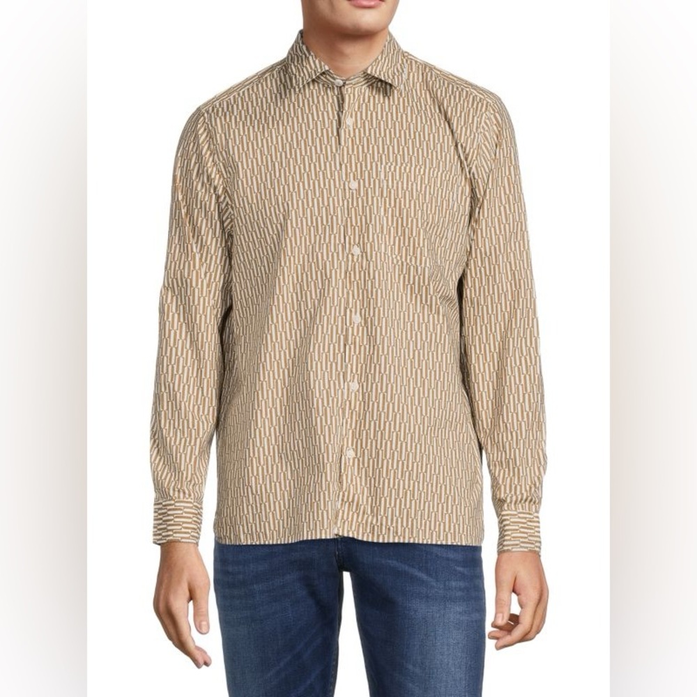 TED BAKER SIZE 5 XL‎ Ruskin Retro Button Down Shirt print beige
